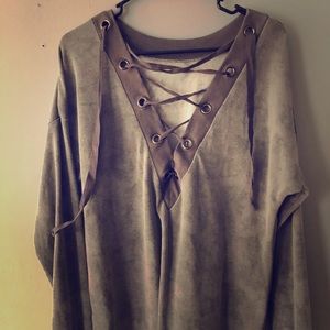 Ribbon Laced Front Long Sleeve Boutique Shirt